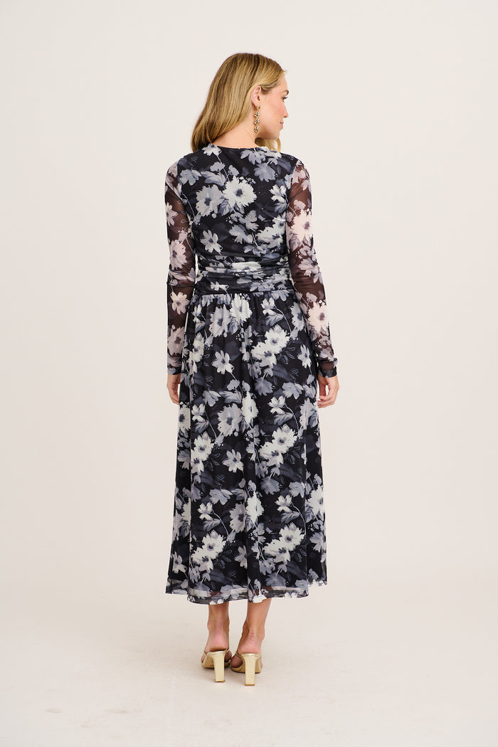 Imagine It Maxi Dress in Black and White Floral Mesh back