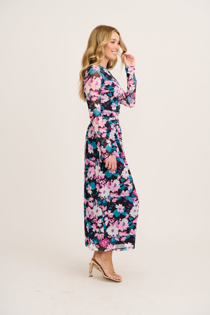 Imagine It Maxi Dress in Black and Multi Pink Floral Mesh side