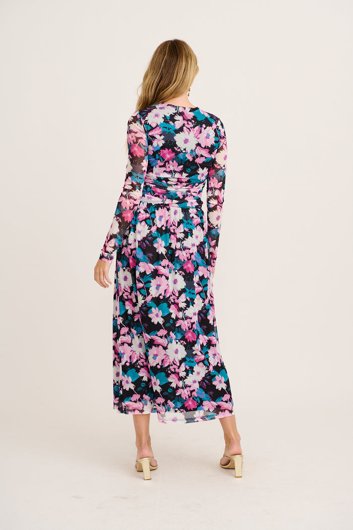 Imagine It Maxi Dress in Black and Multi Pink Floral Mesh back