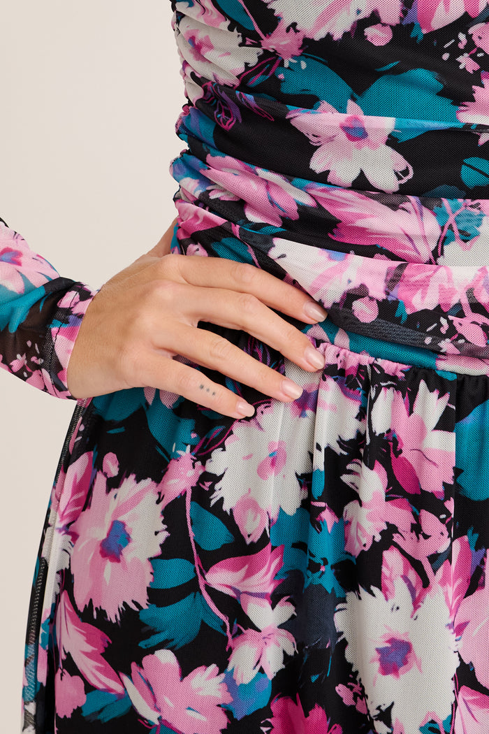 Imagine It Maxi Dress in Black and Multi Pink Floral Mesh detail