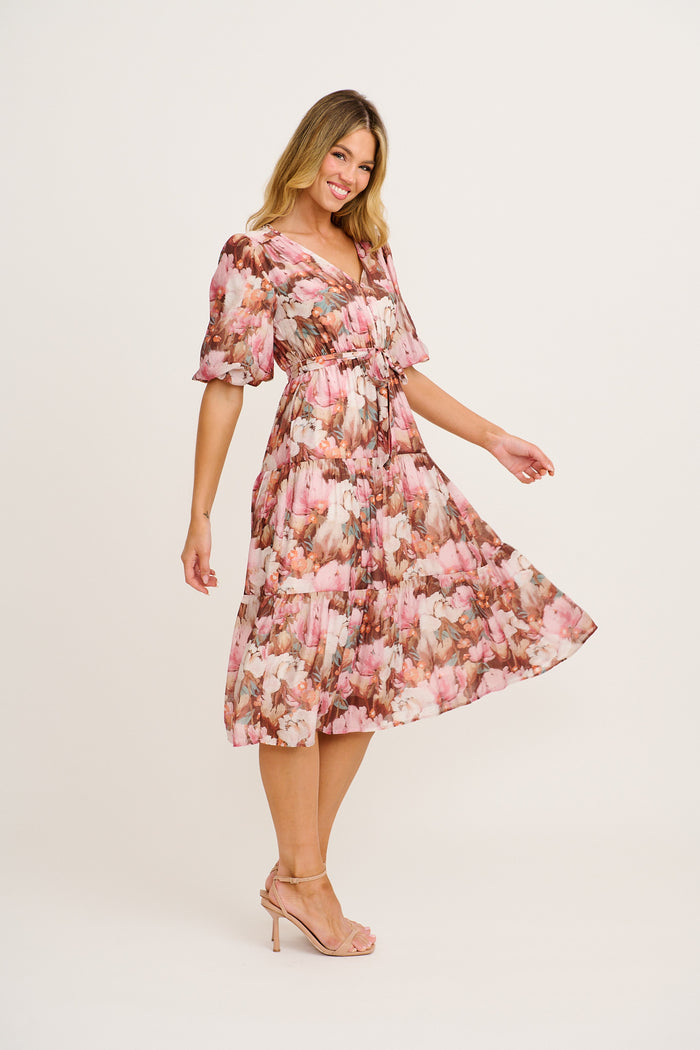Fern Midi Dress in Multi Pink and Wine Floral side
