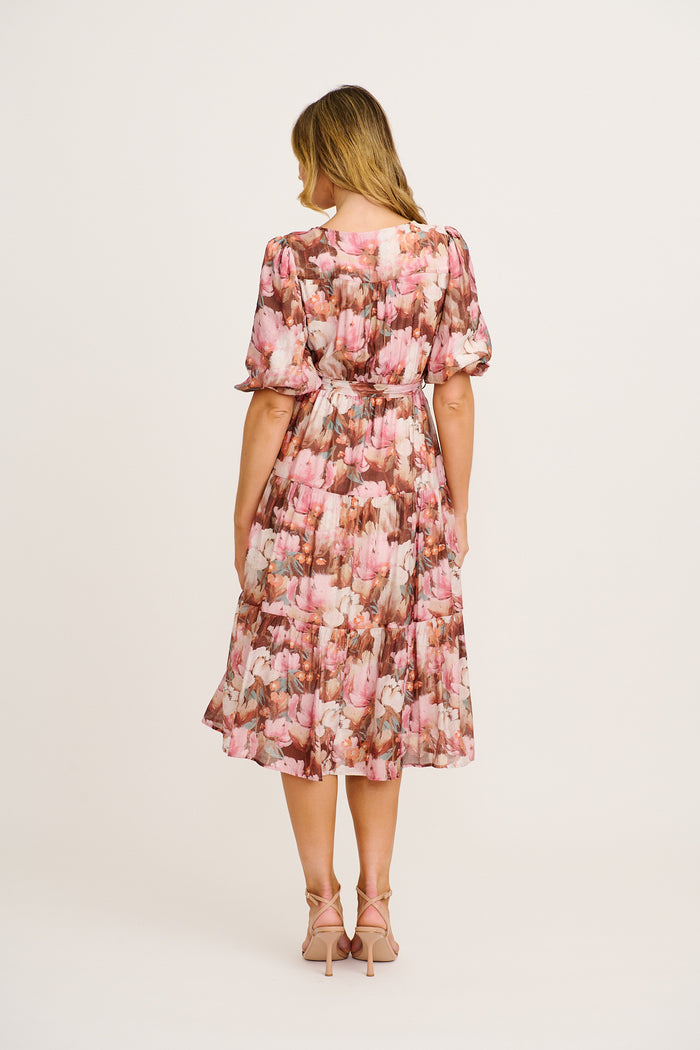 Fern Midi Dress in Multi Pink and Wine Floral back