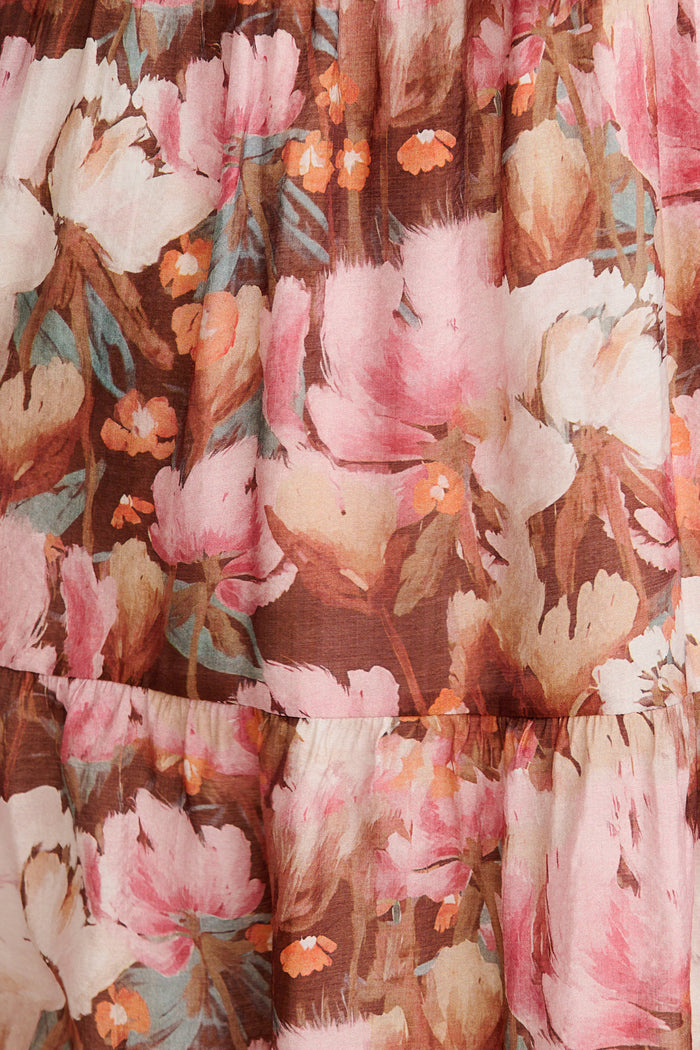 Fern Midi Dress in Multi Pink and Wine Floral fabric