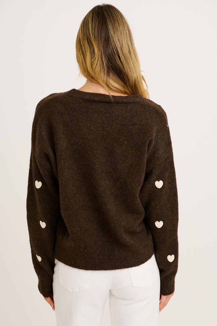 Sweetheart Stitch Knit Cardigan in Chocolate Heart Wool Blend back