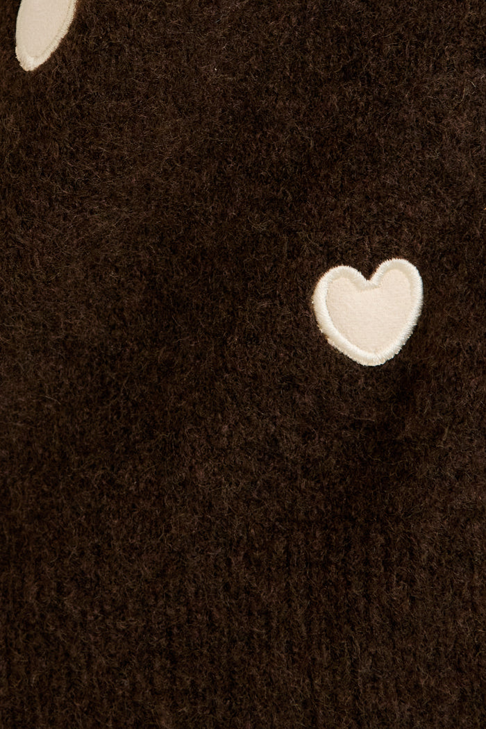 Sweetheart Stitch Knit Cardigan in Chocolate Heart Wool Blend fabric