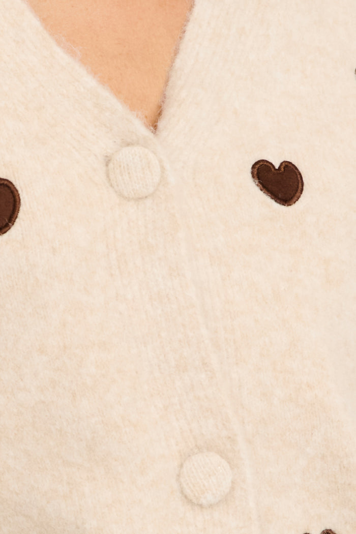 Sweetheart Stitch Knit Cardigan in Oatmeal Heart Wool Blend detail