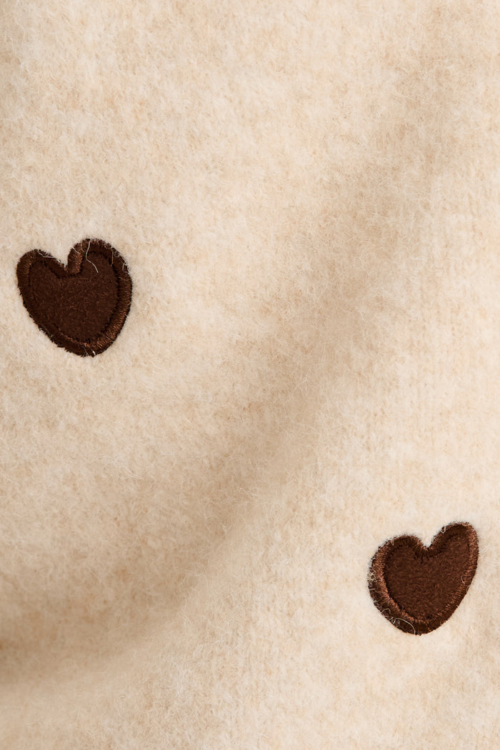 Sweetheart Stitch Knit Cardigan in Oatmeal Heart Wool Blend fabric