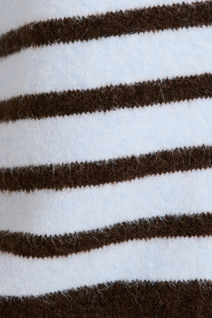 Fine Line Knit Cardigan in Blue Stripe Wool Blend fabric