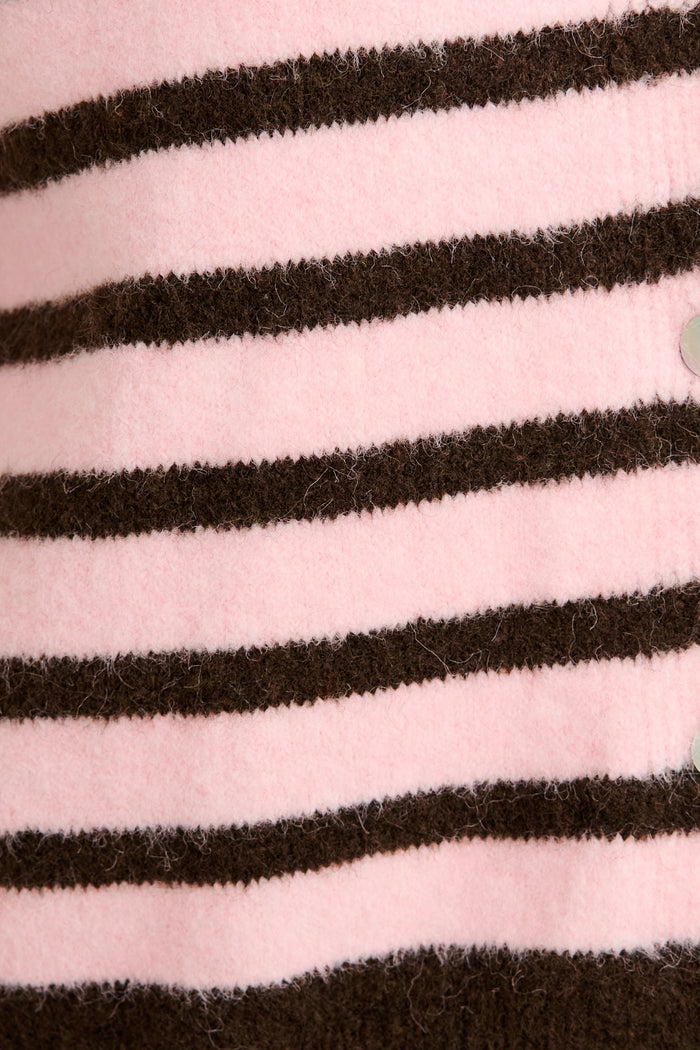Fine Line Knit Cardigan in Pink Stripe Wool Blend fabric