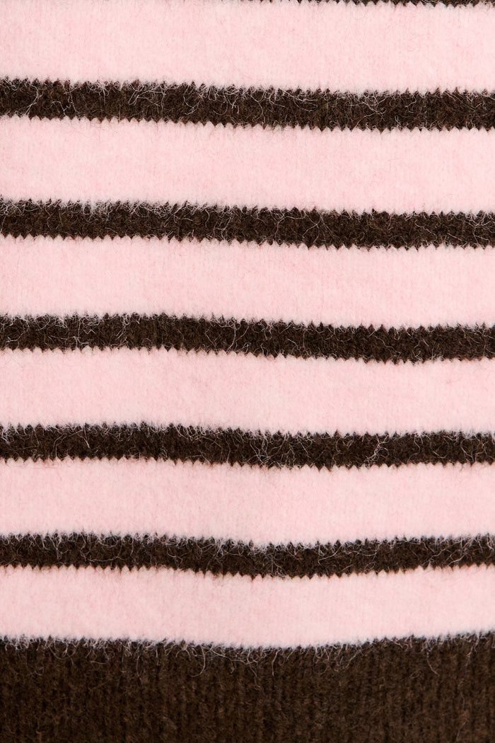 Winter Stars Zip Knit in Pink with Chocolate Stripe Wool Blend fabric