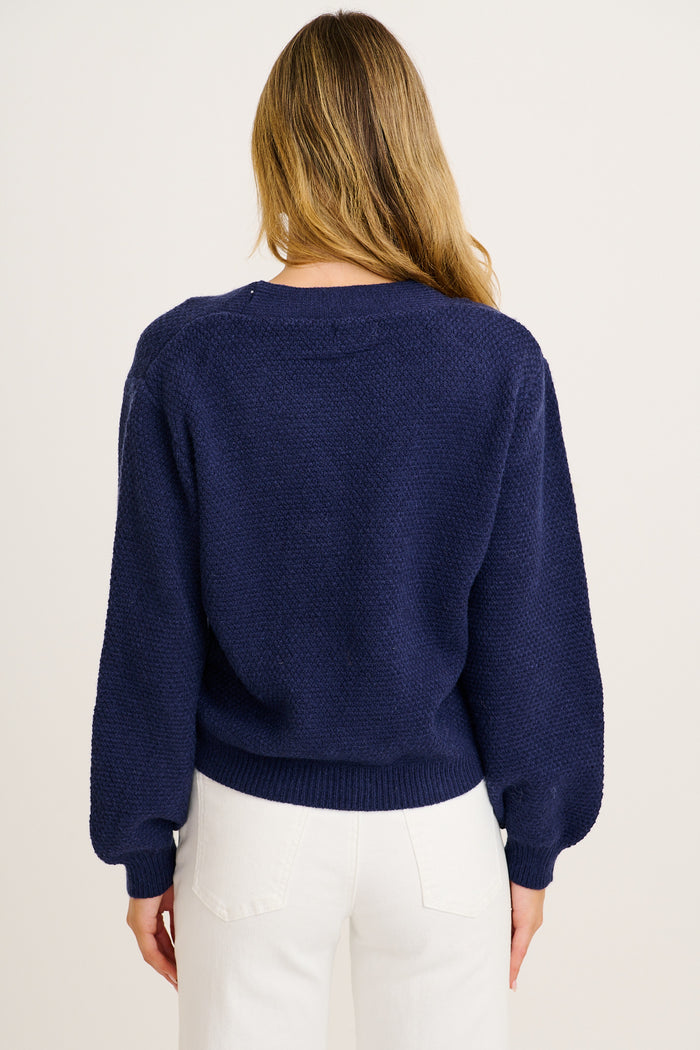 Feel The Chill Knit Cardigan in Navy Cotton Blend back