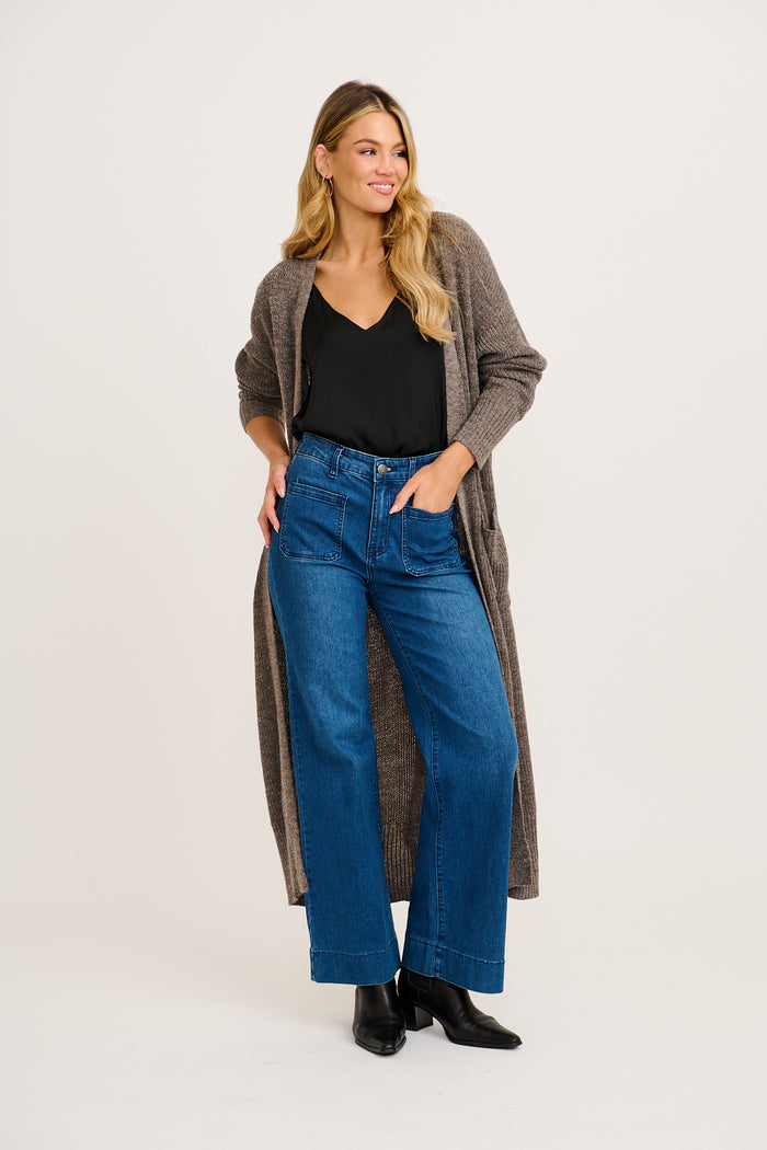 Cuddle Cloud Knit Cardigan in Charcoal Wool Blend full length
