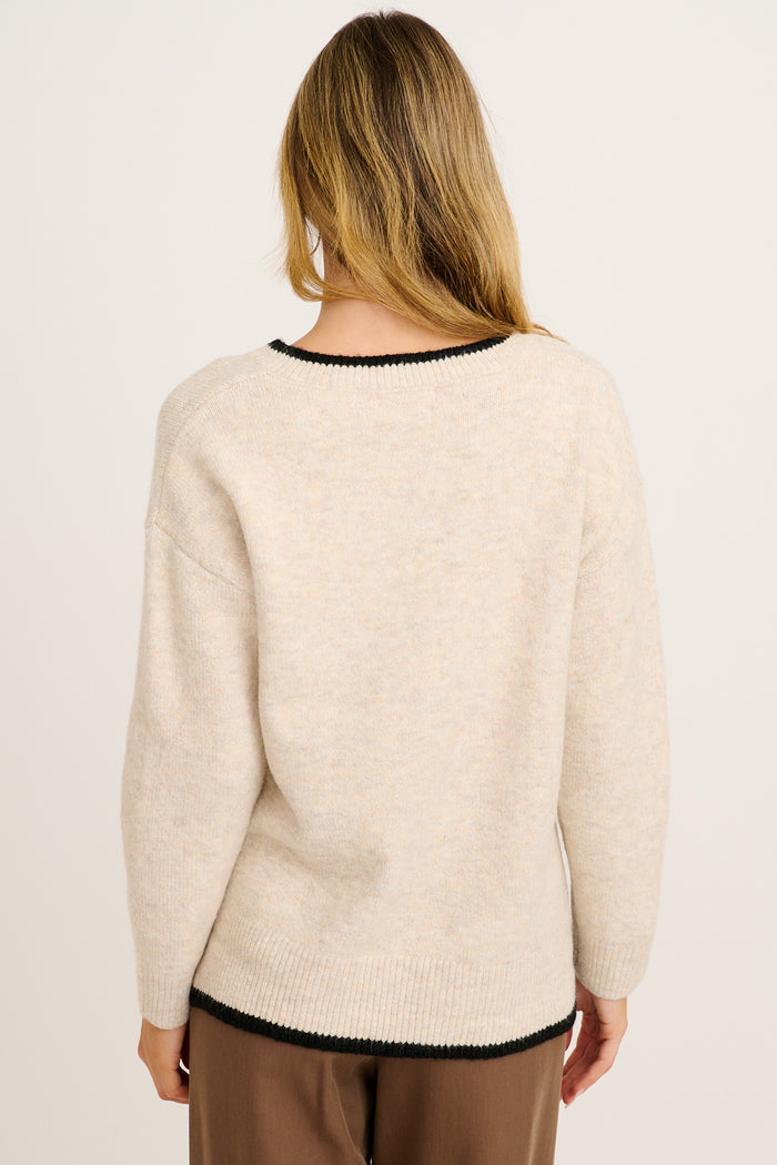Morning Mist Knit in Cream with Black Trim Wool Blend back