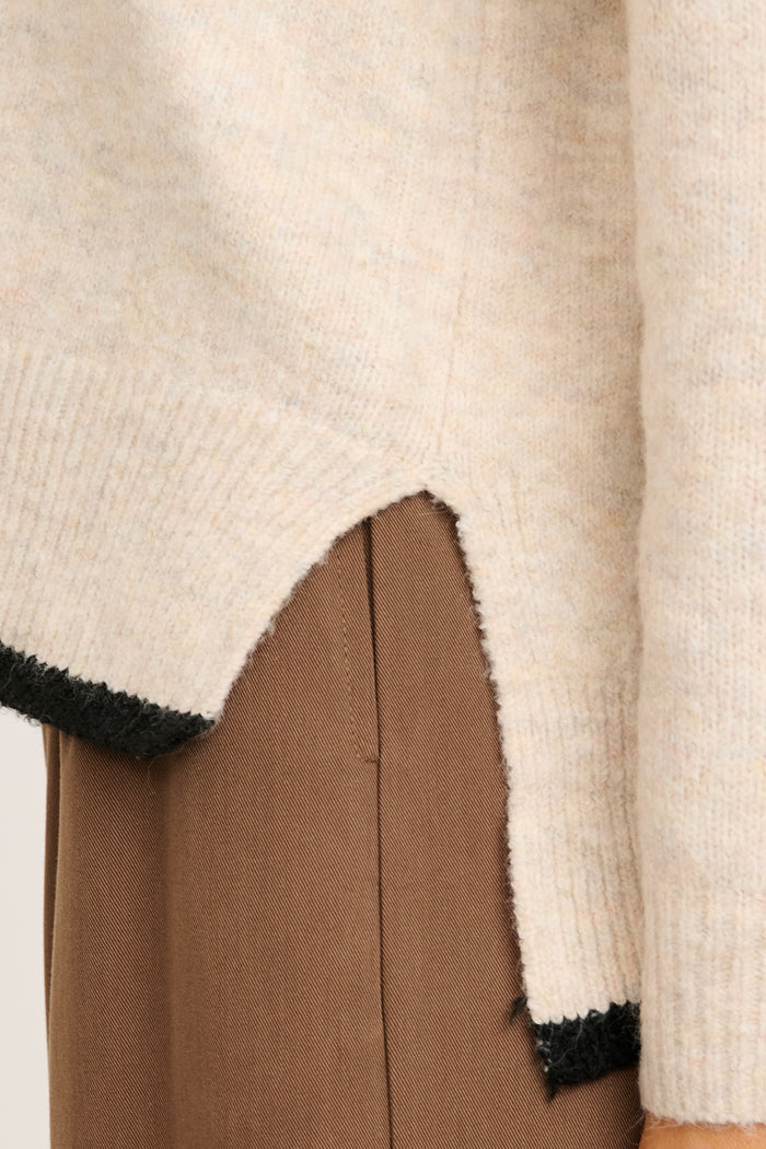 Morning Mist Knit in Cream with Black Trim Wool Blend detail