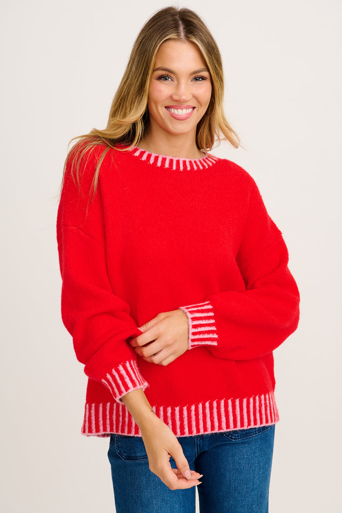 Maggie Knit in Red Wool Blend front