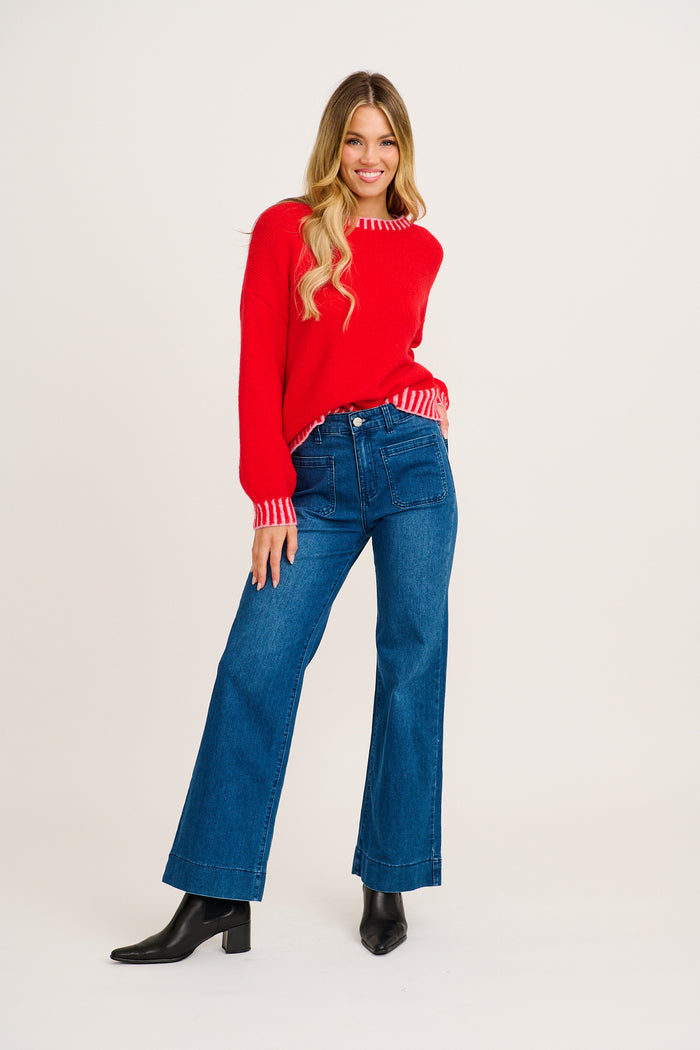 Maggie Knit in Red Wool Blend full length