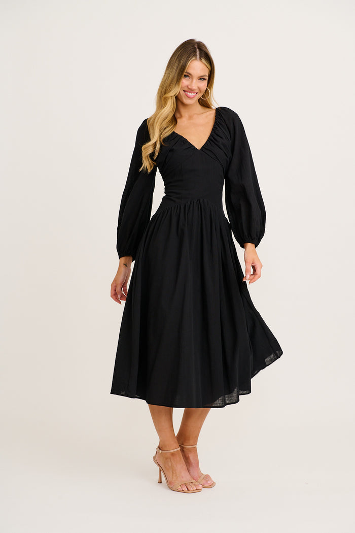 Golden Moon Maxi Dress in Black Cotton full length
