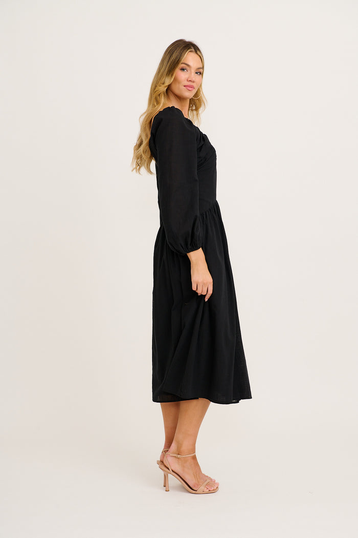 Golden Moon Maxi Dress in Black Cotton side