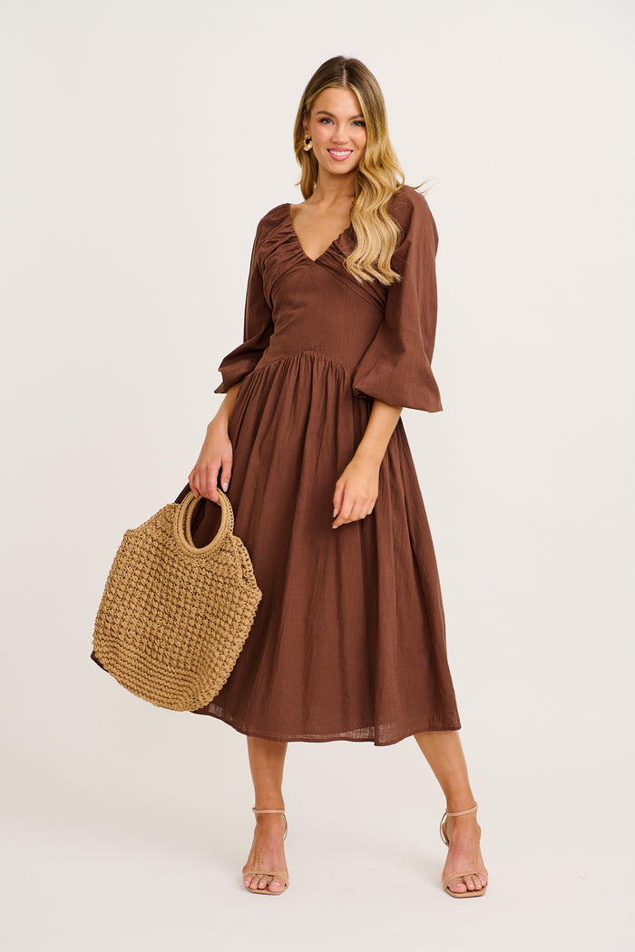 Golden Moon Maxi Dress in Chocolate Cotton full length