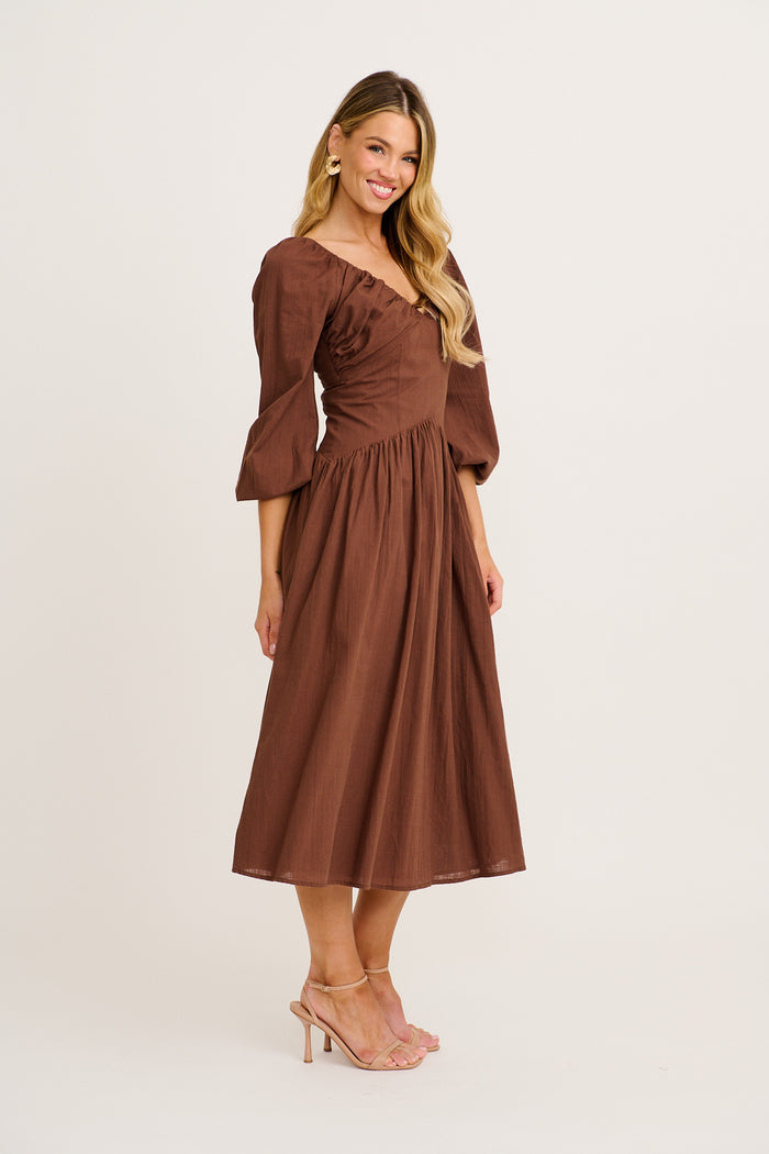 Golden Moon Maxi Dress in Chocolate Cotton side