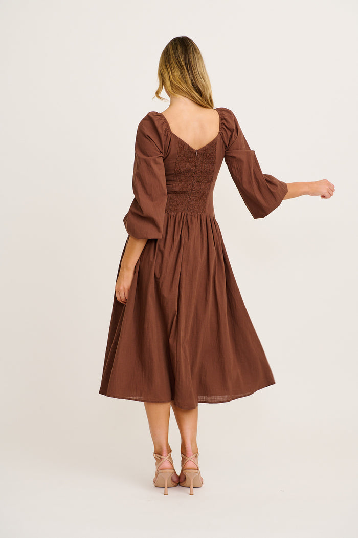 Golden Moon Maxi Dress in Chocolate Cotton back