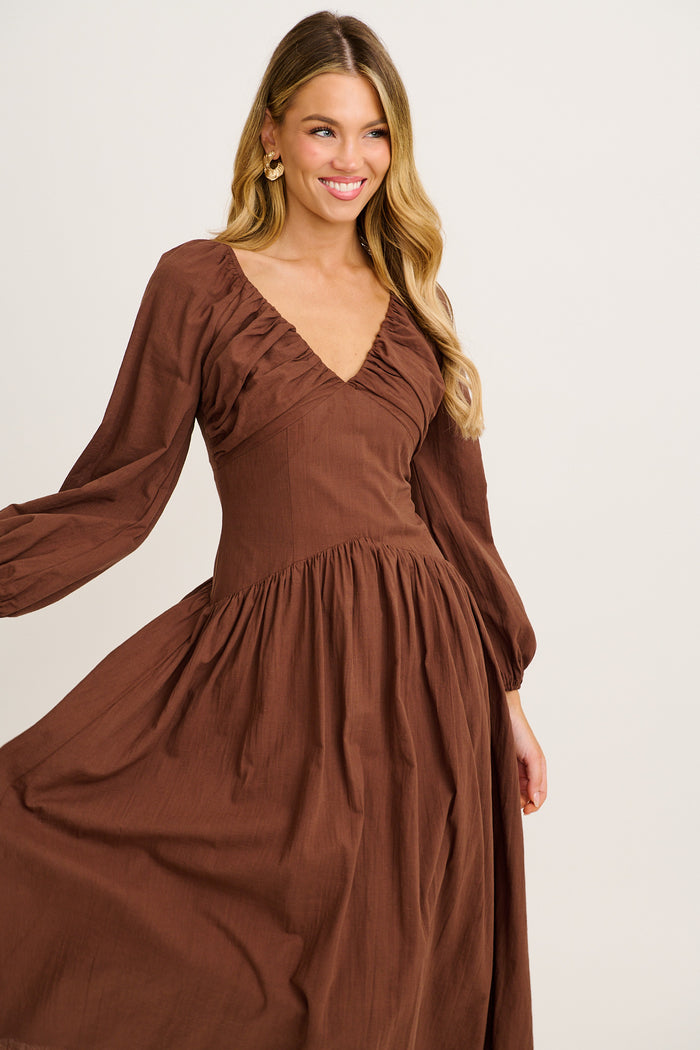 Golden Moon Maxi Dress in Chocolate Cotton front