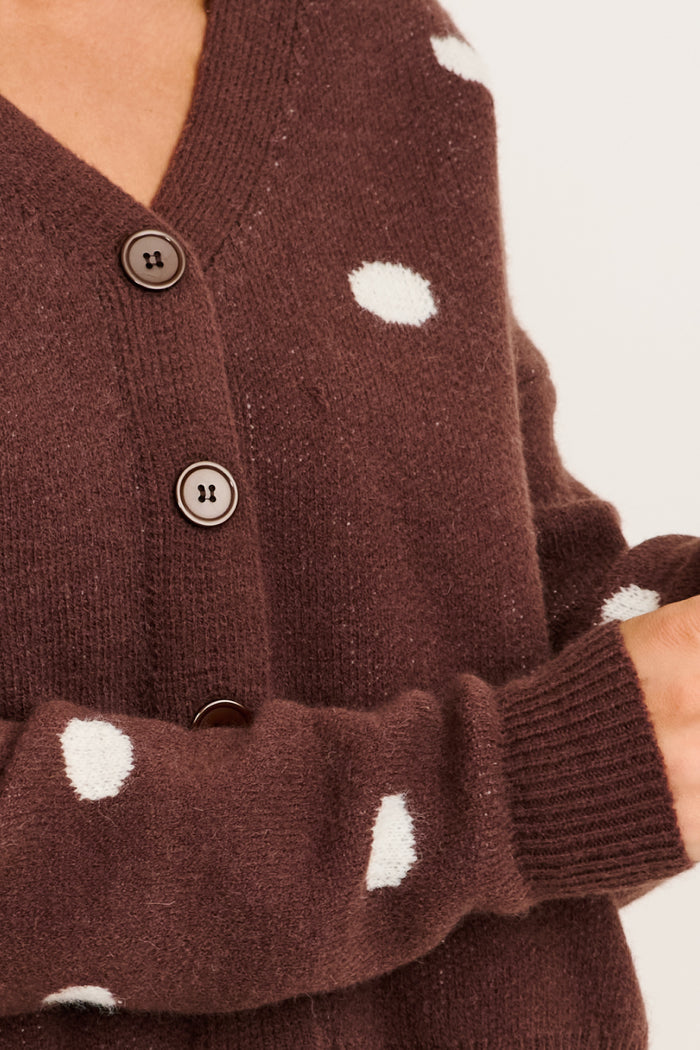 Comforting Knit Cardigan in Chocolate Polka Dot detail