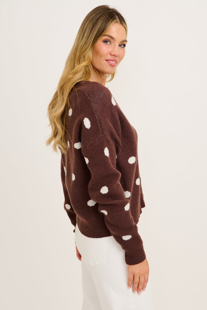 Comforting Knit Cardigan in Chocolate Polka Dot side