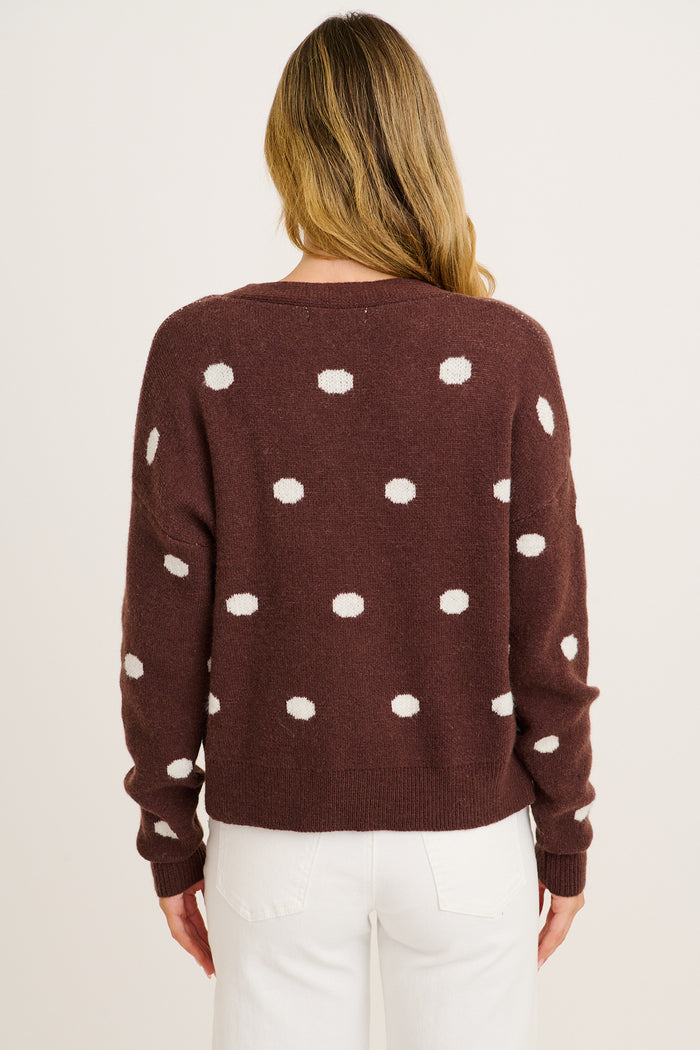 Comforting Knit Cardigan in Chocolate Polka Dot back
