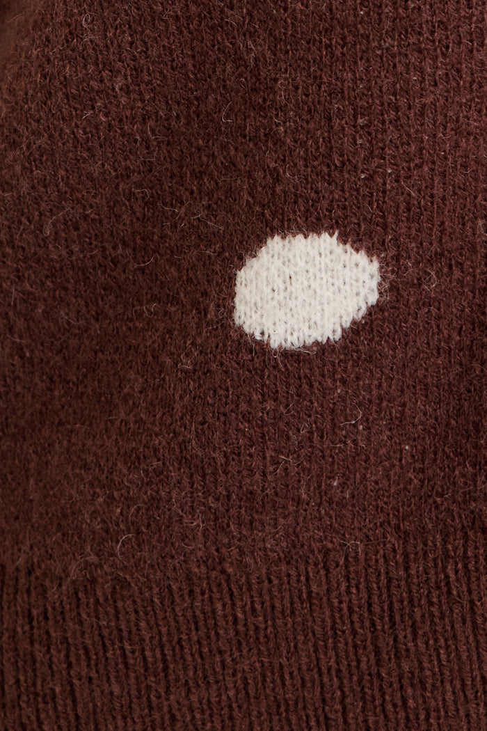 Comforting Knit Cardigan in Chocolate Polka Dot fabric
