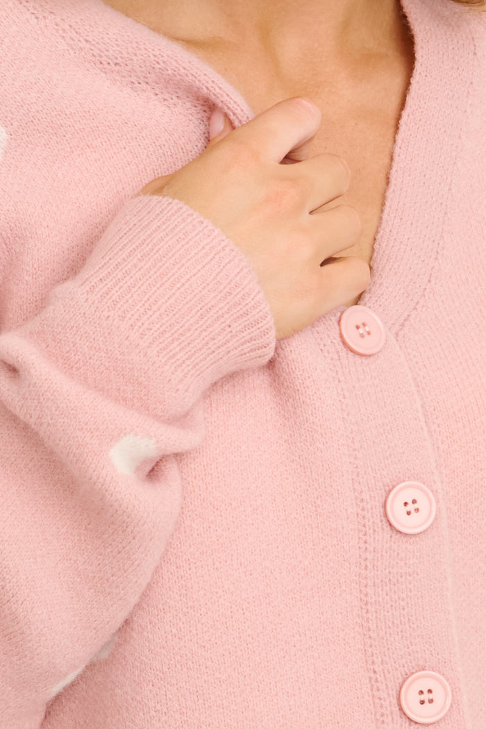 Comforting Knit Cardigan in Pink Polka Dot detail