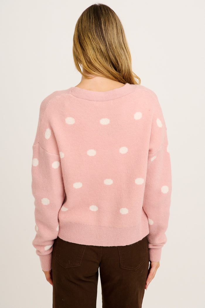 Comforting Knit Cardigan in Pink Polka Dot back