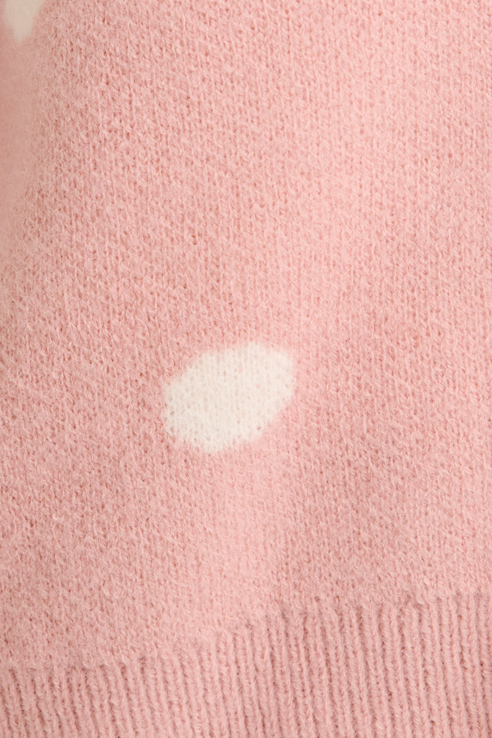 Comforting Knit Cardigan in Pink Polka Dot fabric