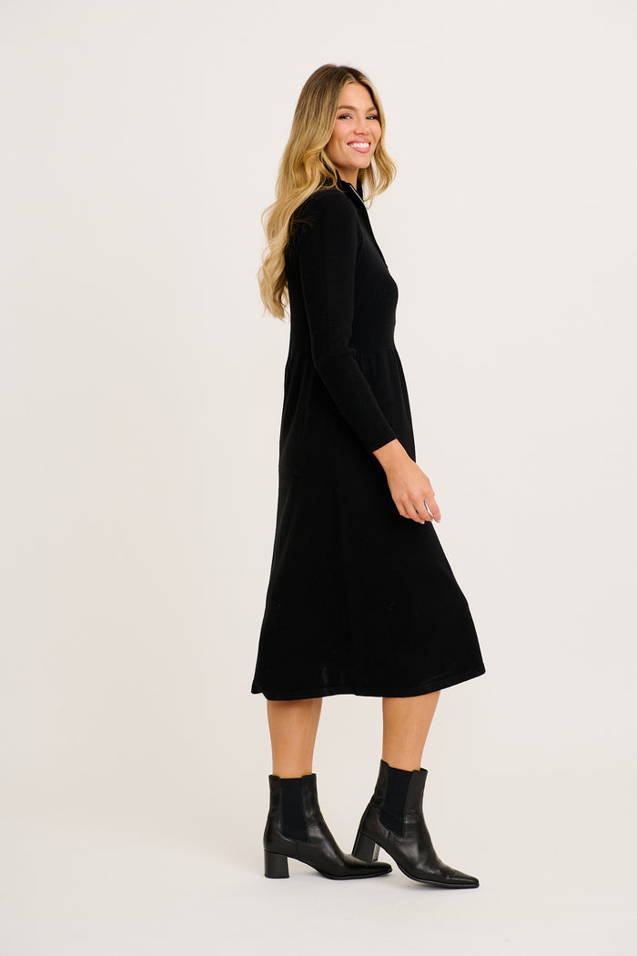 Contour Knit Zip Midi Dress in Black side