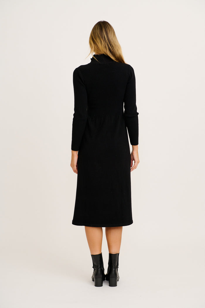 Contour Knit Zip Midi Dress in Black back