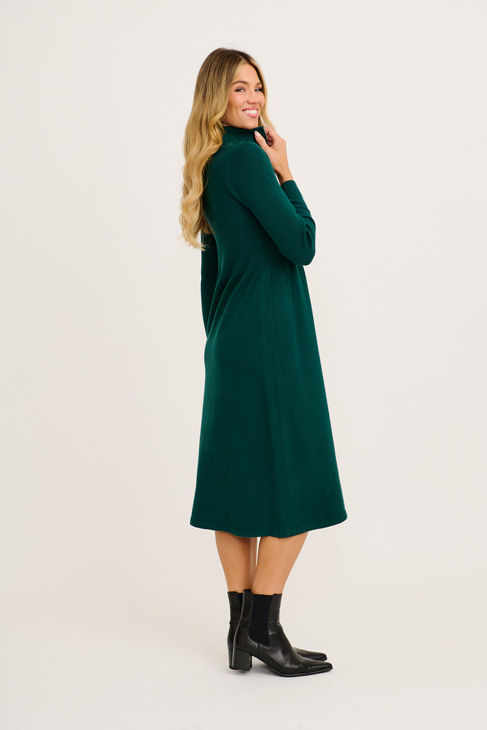 Contour Knit Zip Midi Dress in Green side