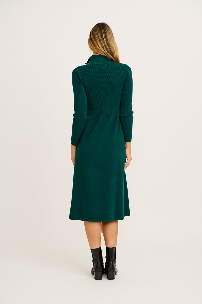 Contour Knit Zip Midi Dress in Green | St Frock Contour Knit Zip Midi Dress in Green | St Frock