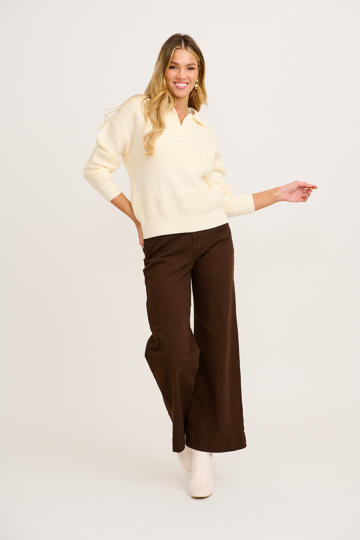 Comfort Knit in Cream Wool Blend full length