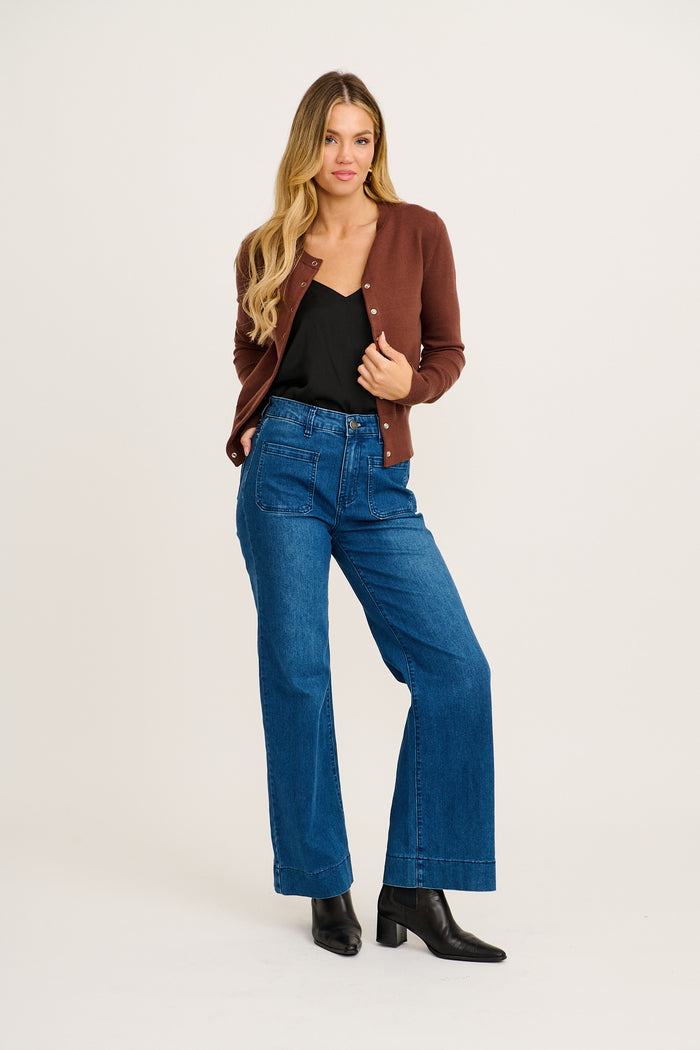 Jasleen Knit Cardigan in Chocolate full length