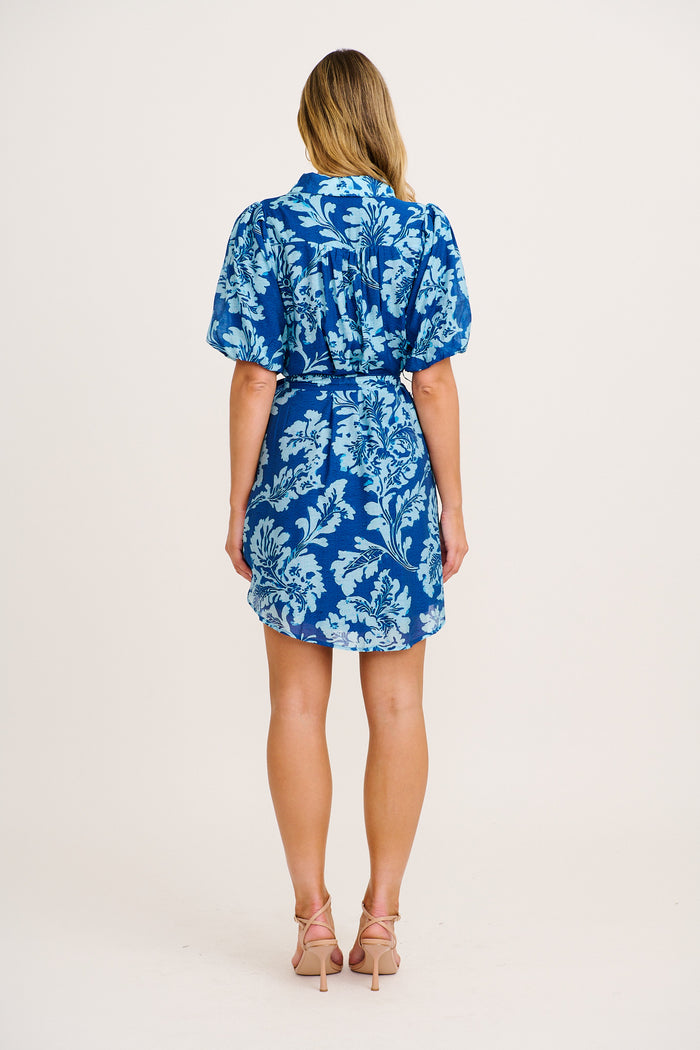 Daylight Loving Shirt Dress in Blue Floral back