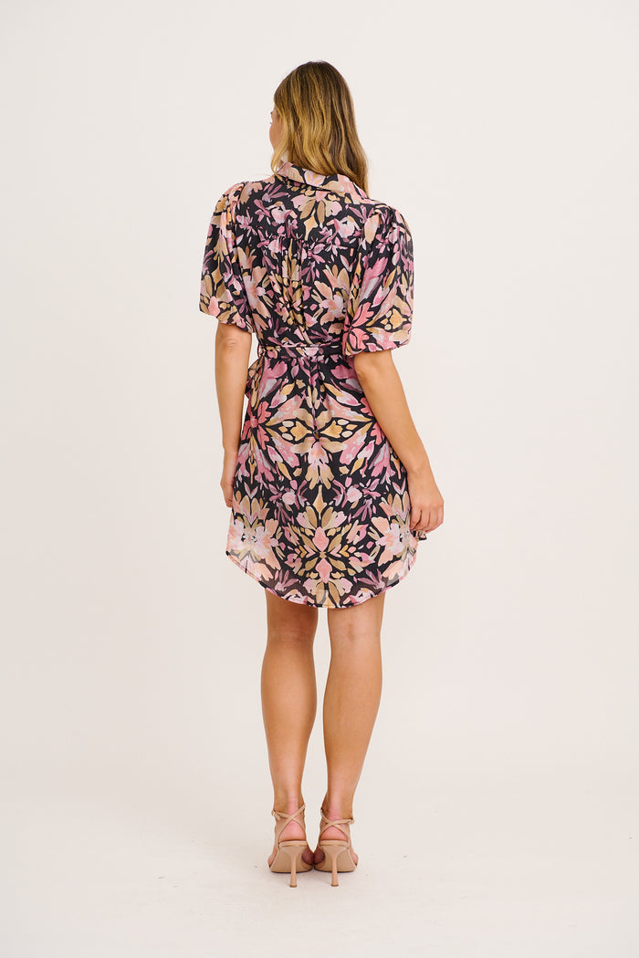 Daylight Loving Shirt Dress in Black Multi Floral back
