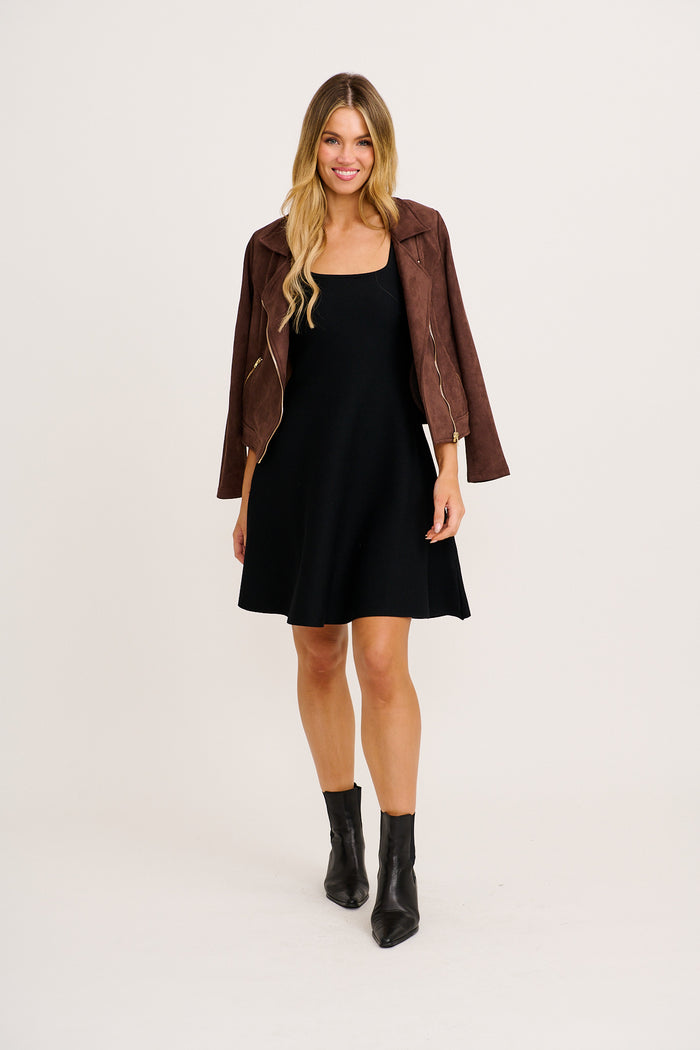 Emeline Knit Dress in Black full length with jacket