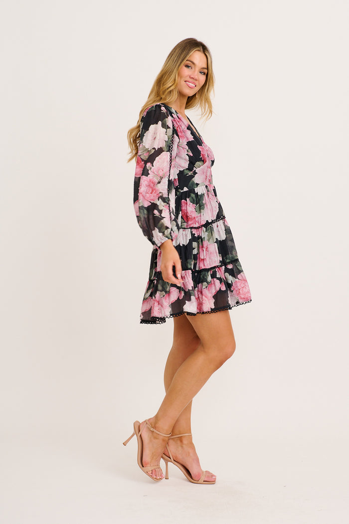 Riverstone Dress in Black with Blush Floral side