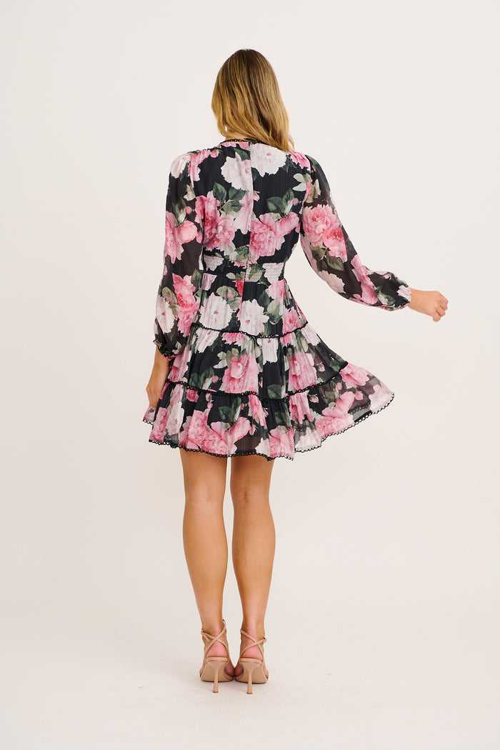 Riverstone Dress in Black with Blush Floral back