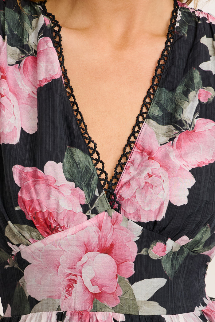 Riverstone Dress in Black with Blush Floral detail