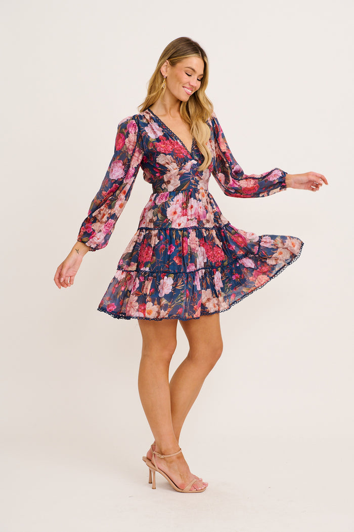 Riverstone Dress in Navy with Blush Floral side