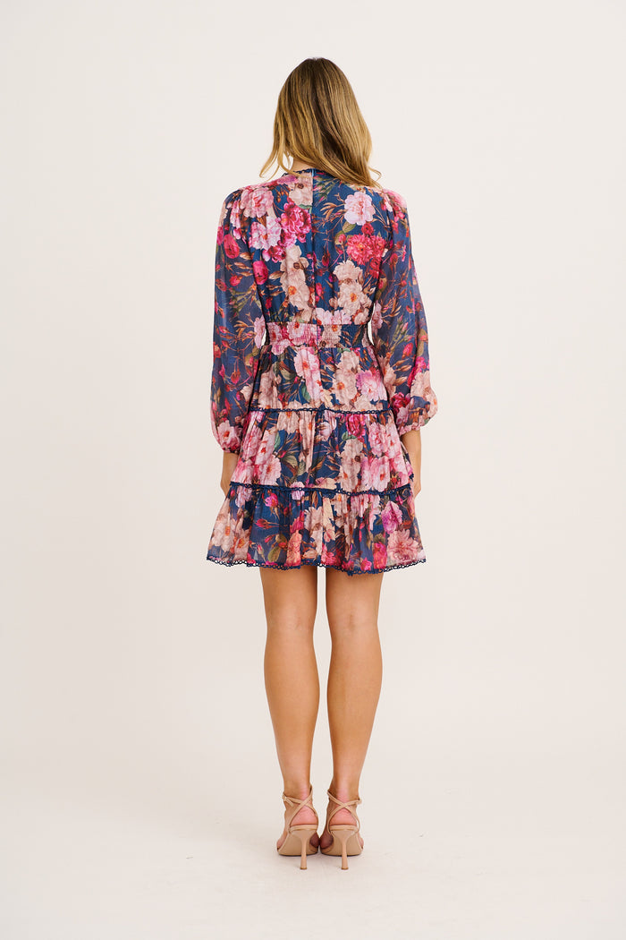 Riverstone Dress in Navy with Blush Floral back