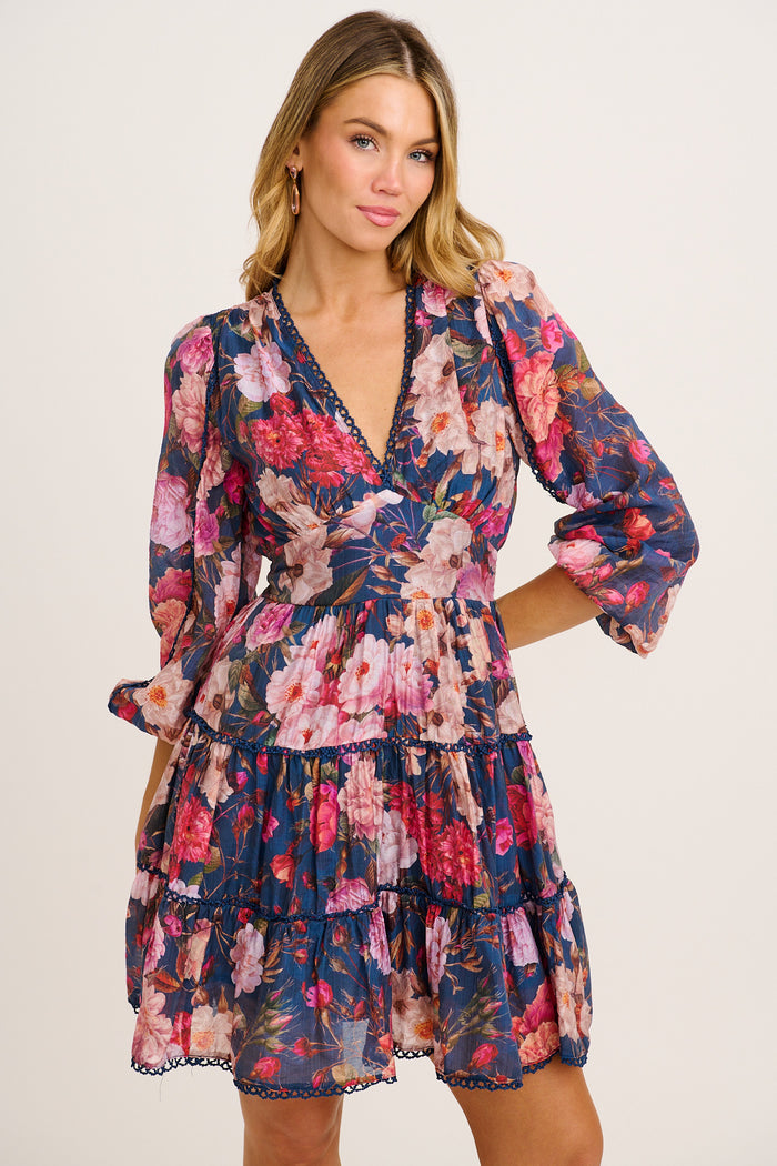 Riverstone Dress in Navy with Blush Floral front