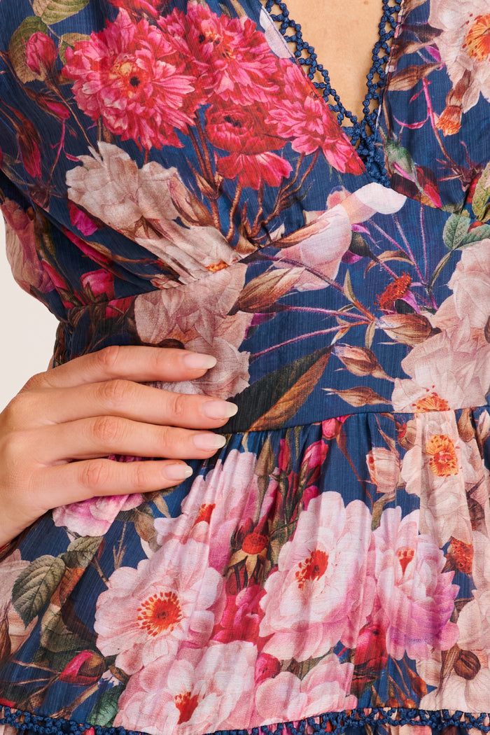Riverstone Dress in Navy with Blush Floral detail
