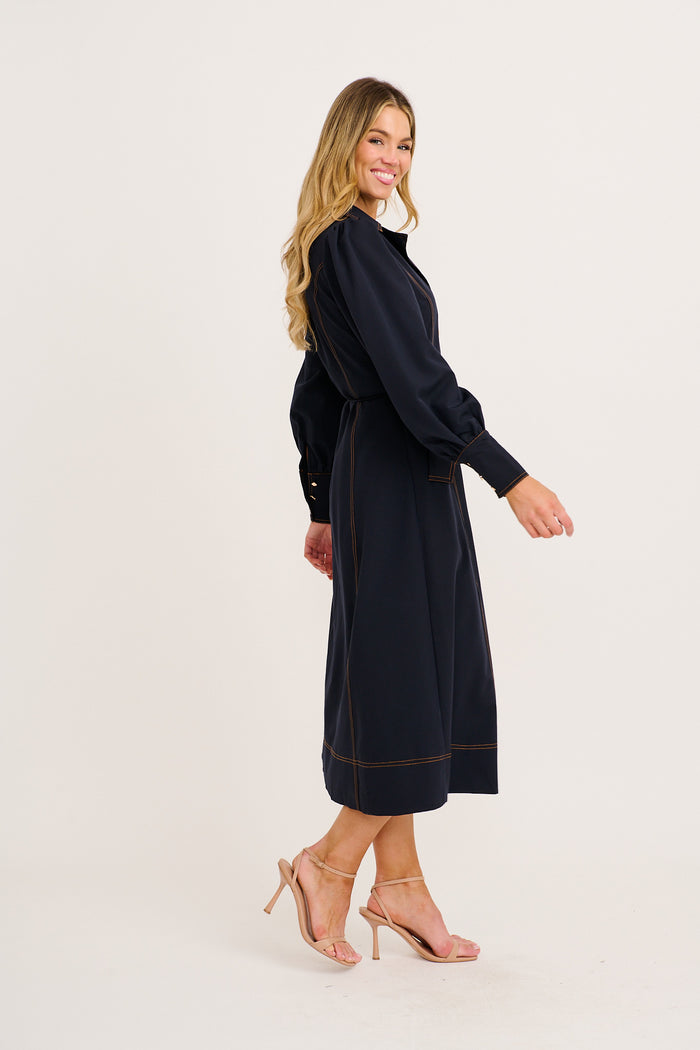 Attire Midi Shirt Dress in Navy side